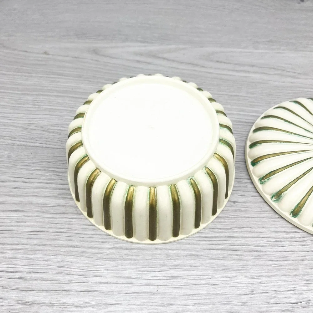 Retro Striped Plastic Candy Dish - Vintage‎ Lidded Trinket Bowl